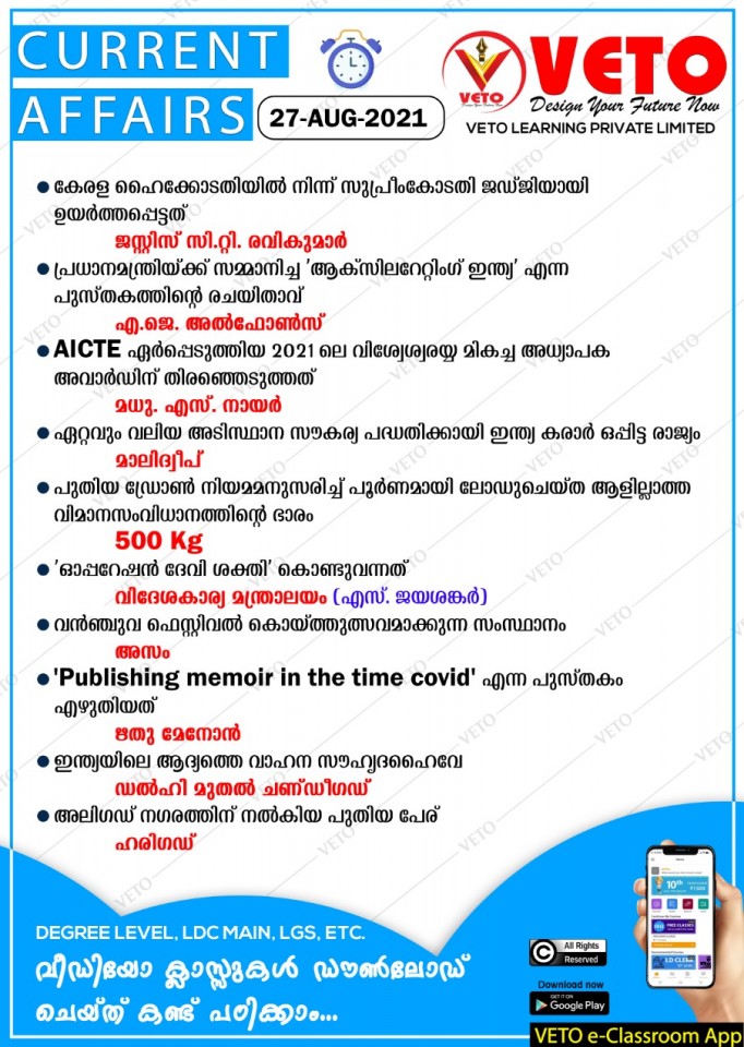 Current Affairs for kerala psc preliminary exam